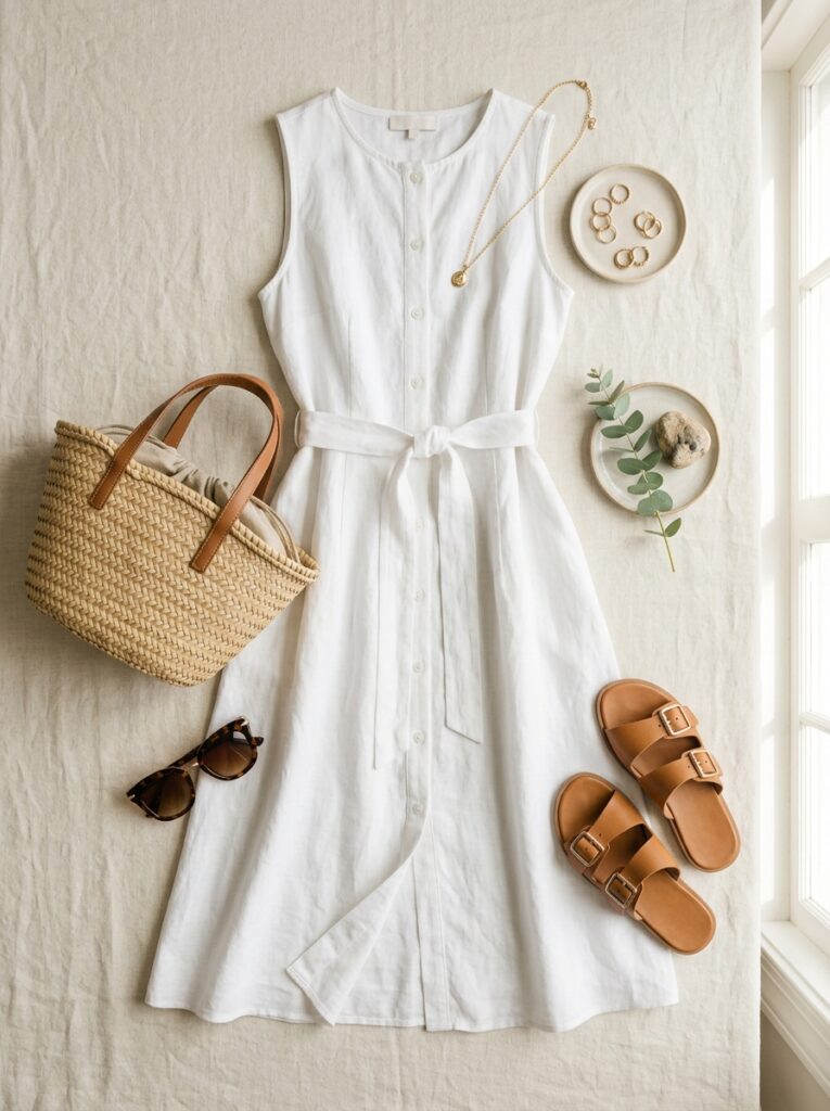 Classic White Linen Dress