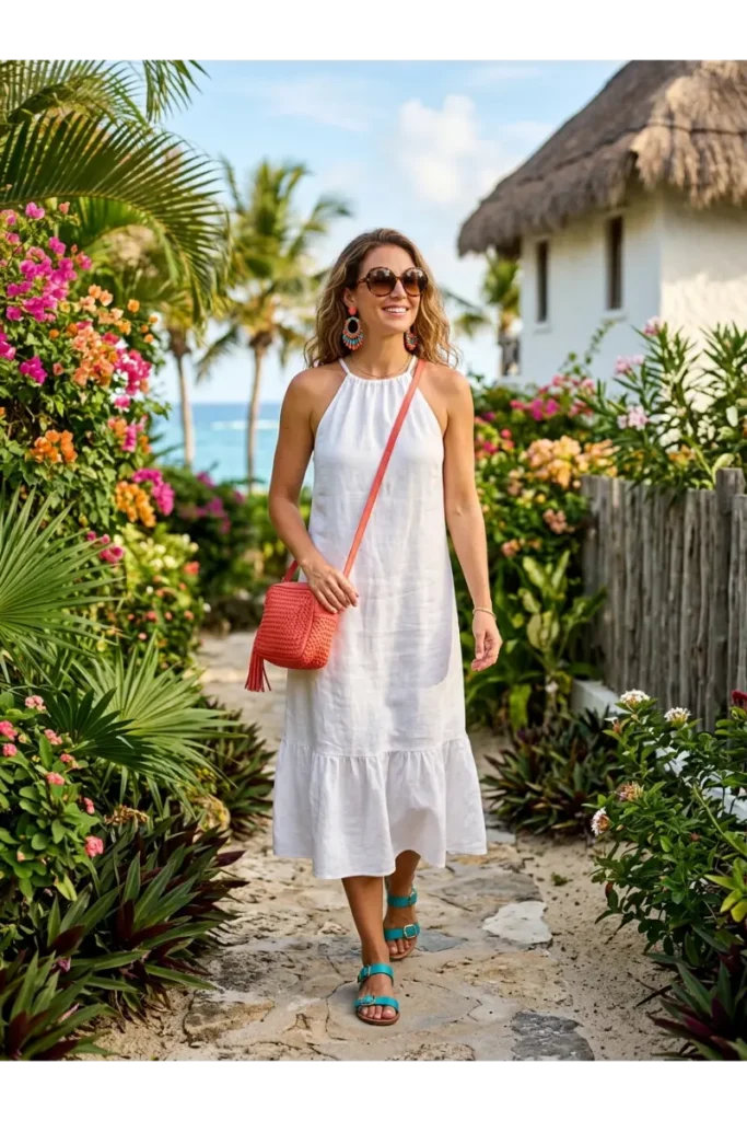 White Dresses with Colorful Accessories