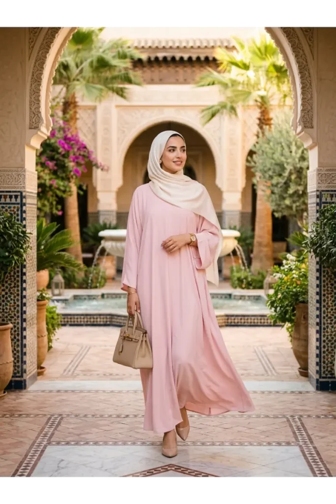  Baby Pink Abaya with Neutral Hijab