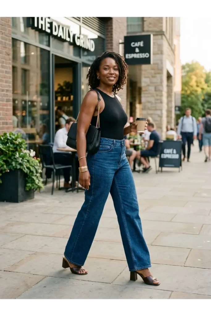 35 Outfit Ideas for Black Women That Are Stylish, Chic & Easy to Copy 3 Black Bodysuit with Wide-Leg Jeans