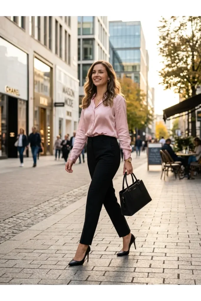 Baby Pink Top with Black Pants