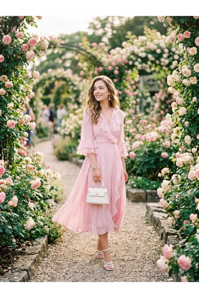 Baby Pink Dress with White Accessories