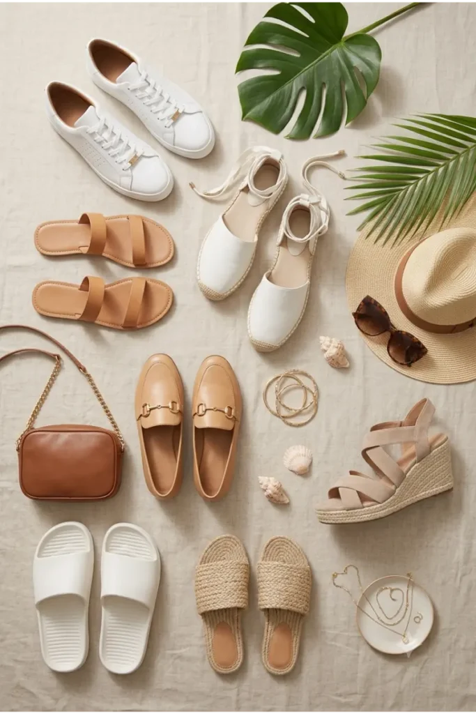 Best shoes for Florida including white sneakers, sandals, espadrilles, loafers, and waterproof sandals.