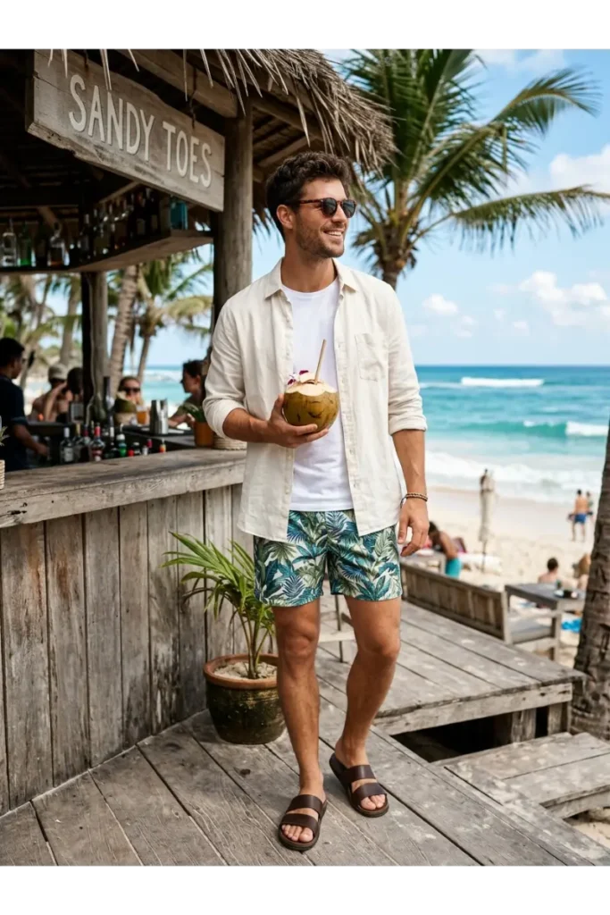 Printed Swim Shorts with a Plain Shirt