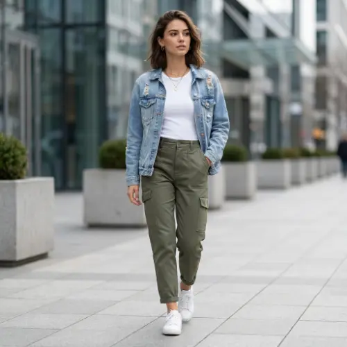 Denim Jacket and Cargo Pants