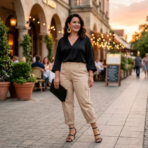 Satin Blouse and Cargo Pants