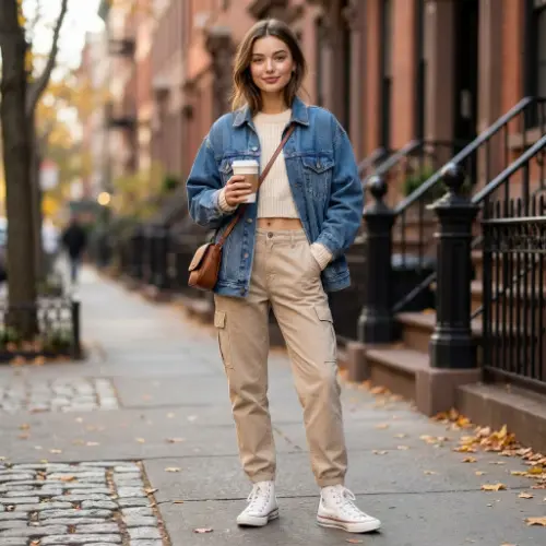 Denim Jacket and Cargo Pants