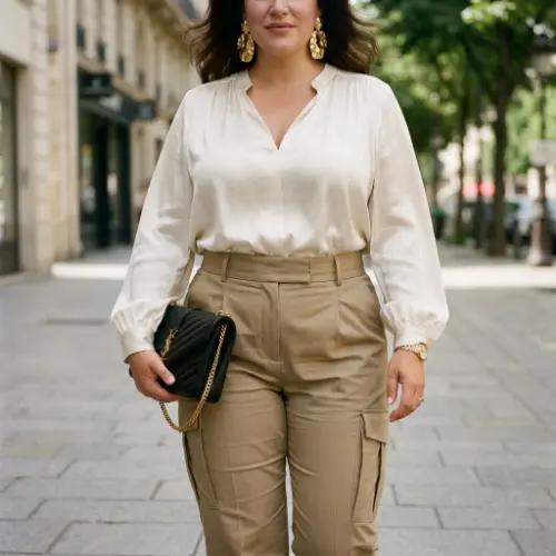 Satin Blouse and Cargo Pants