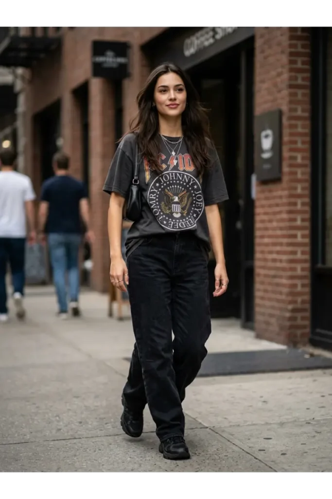 Graphic Tee With Baggy Black Jeans