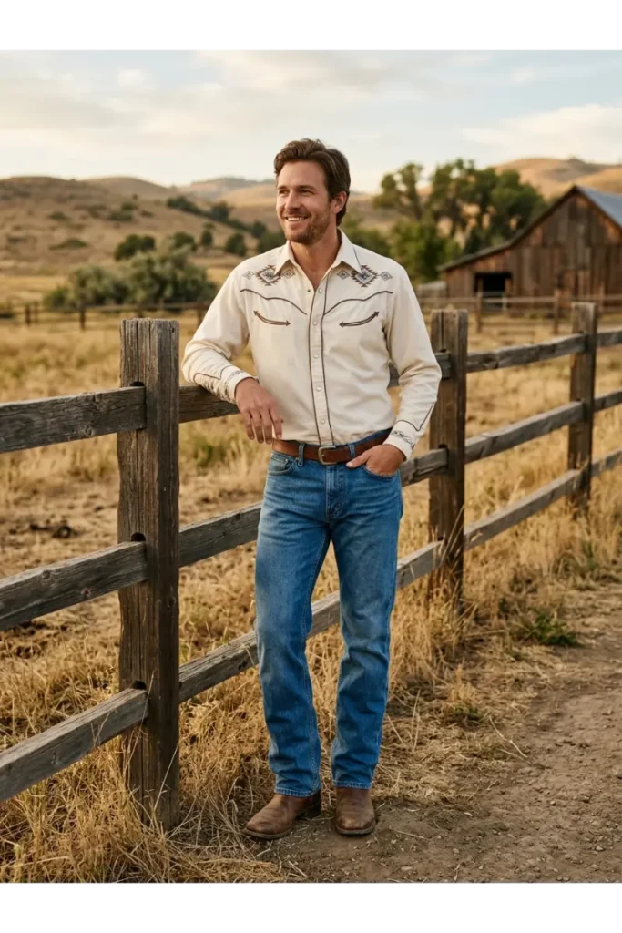 Classic Cowboy Outfit with a Western Shirt