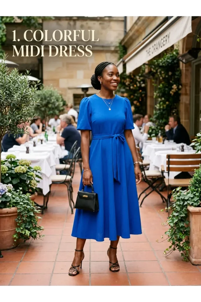 Brunch Outfit Ideas Black Women: 25 Stylish Looks for Every Vibe 2 1. Colorful Midi Dress with Heels
