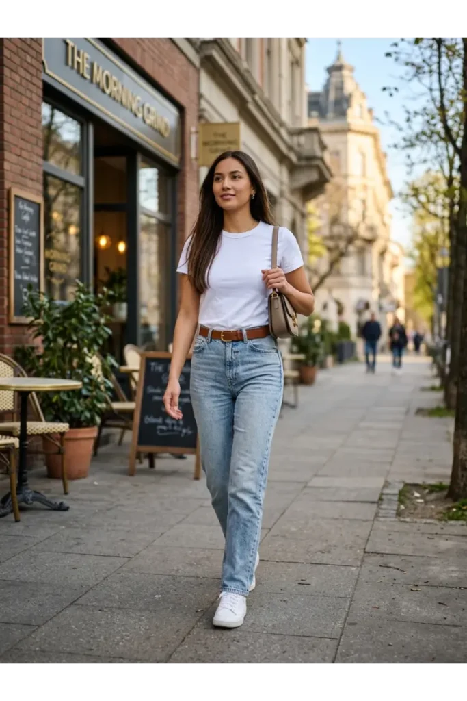Light Washed Jeans Outfit: 12 Easy Ways to Style Them 2 Light Washed Jeans With a White T-Shirt
