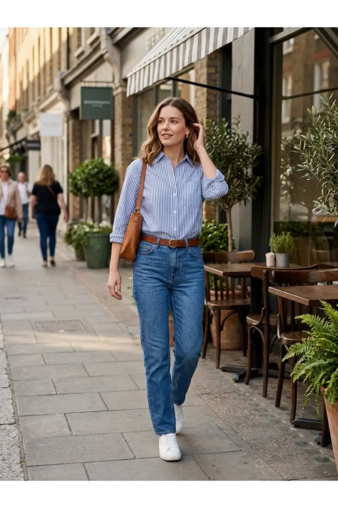 Striped Shirt with Straight-Leg Jeans