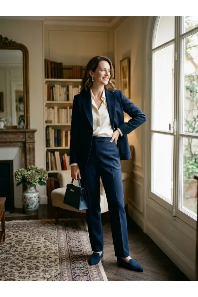 Classic Blazer with a Silk-Style Blouse
