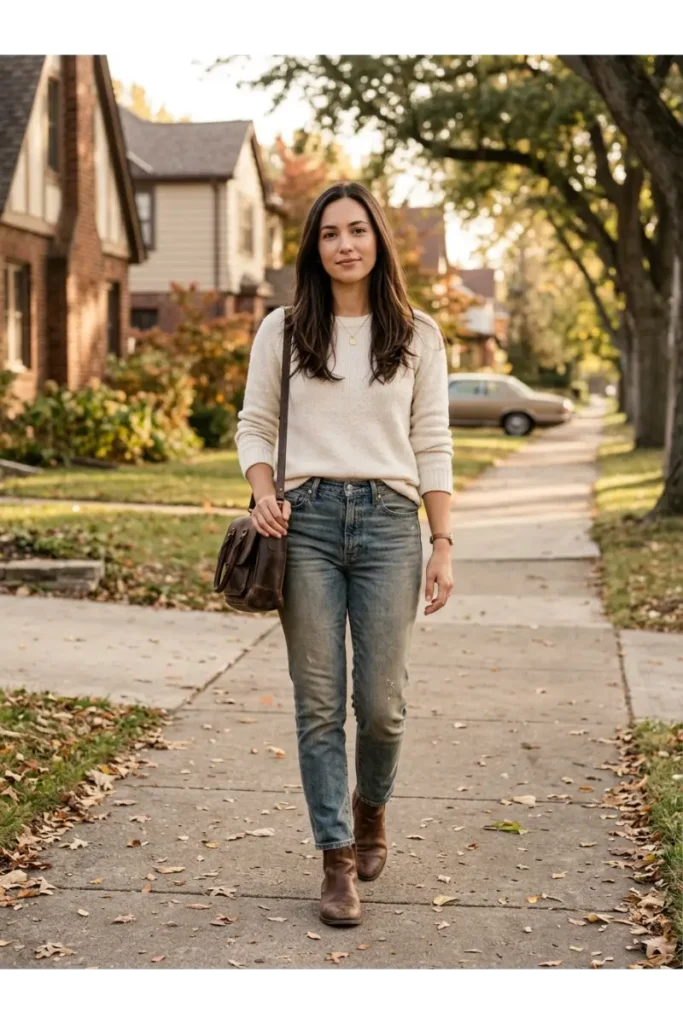 Light Washed Jeans Outfit: 12 Easy Ways to Style Them 11 Dirty Wash Jeans With a Neutral Top