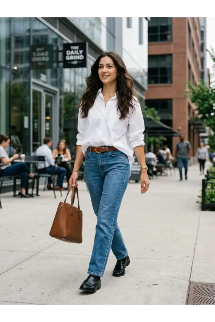 Denim Outfits for Women: 12 Stylish Looks to Wear on Repeat 12 Jeans With a Button-Down Shirt and Loafers
