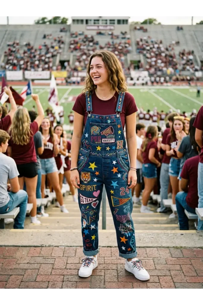 Senior Spirit Jeans and Pants: 25 Creative Ideas for Senior Year, Homecoming & School Spirit 12 Overalls with School Spirit Details