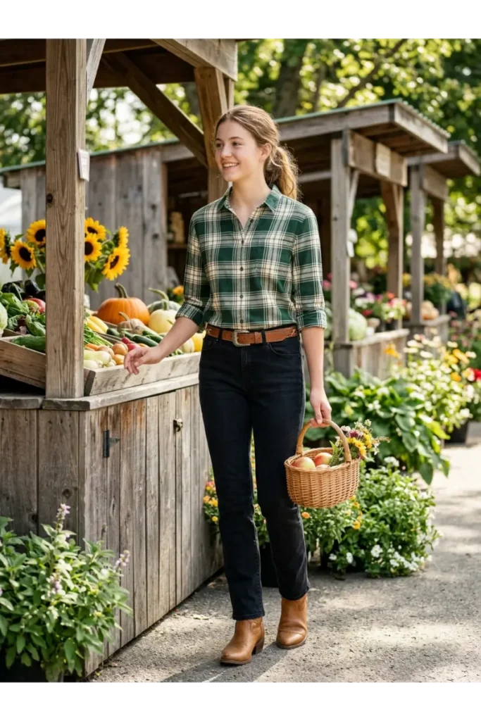 Cowboy Outfits for Women: Stylish Western Looks That Feel Modern 12 Plaid Shirt for an Easy Country Look