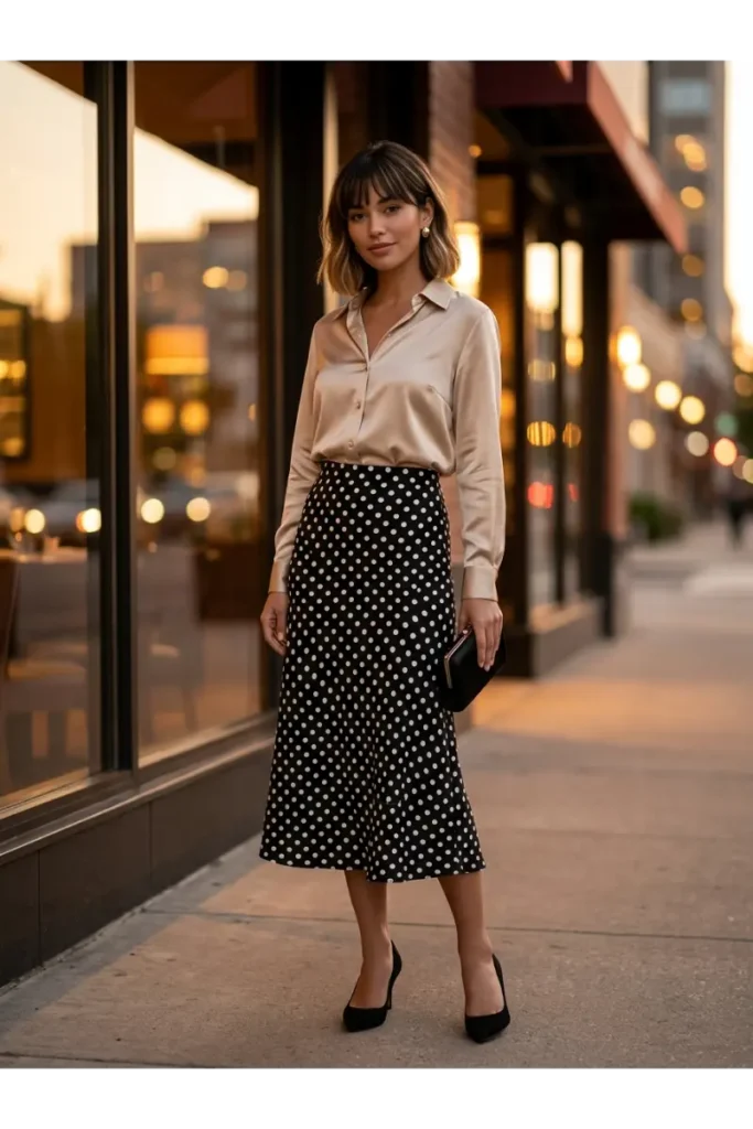 Satin Blouse and Heels for Date Night