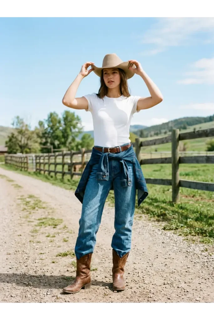 Cowboy Outfits for Women: Stylish Western Looks That Feel Modern 14 Cowboy Hat with a Simple Everyday Outfit