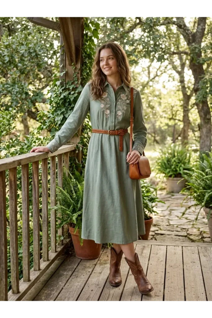 Cowboy Outfits for Women: Stylish Western Looks That Feel Modern 16 Western-Inspired Midi Dress