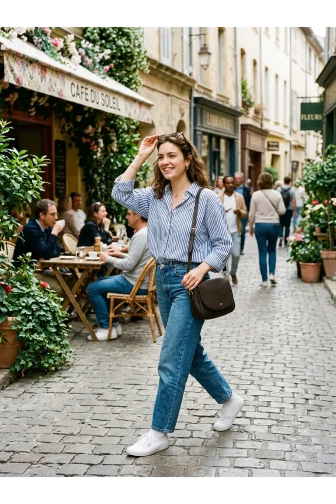 Striped Shirt with Mom Jeans