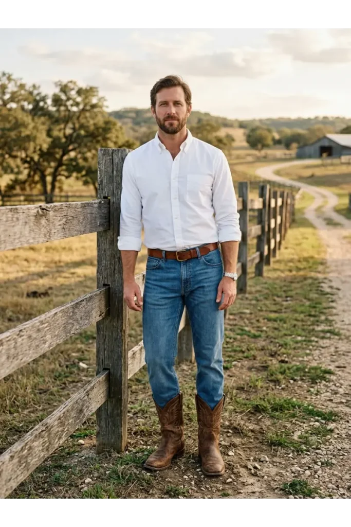 White Shirt with Cowboy Boots