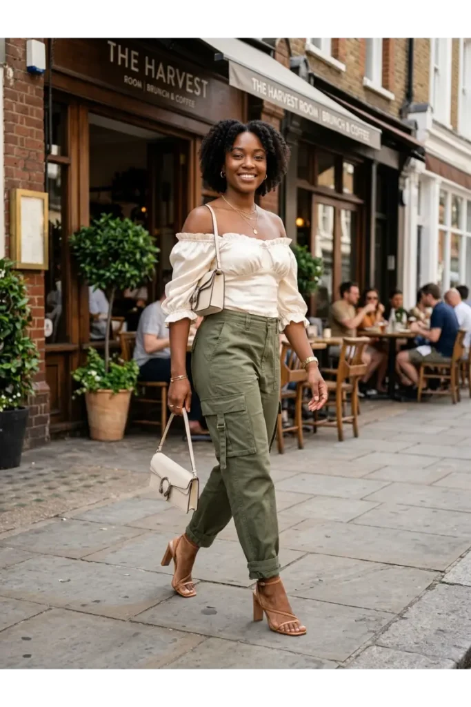 Brunch Outfit Ideas Black Women: 25 Stylish Looks for Every Vibe 20 Cargo Pants with a Feminine Top