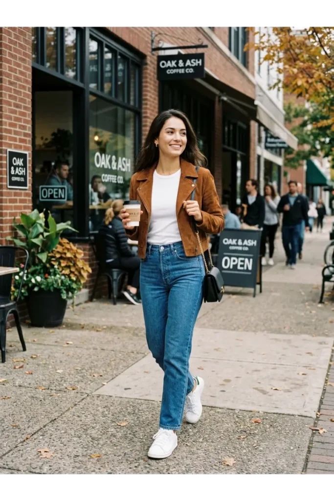 Fall Outfit Inspo 2026: 12 Stylish Looks to Try This Season 3 White T-Shirt, Jeans, and a Cropped Jacket