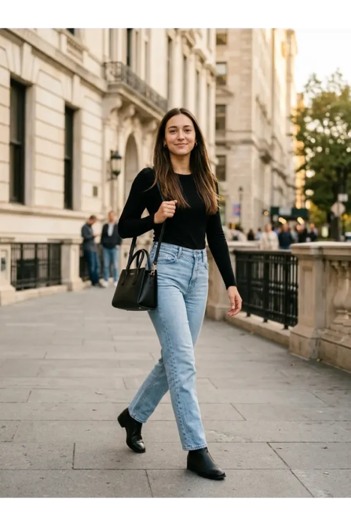 Light Washed Jeans Outfit: 12 Easy Ways to Style Them 3 Light Wash Jeans With a Black Top