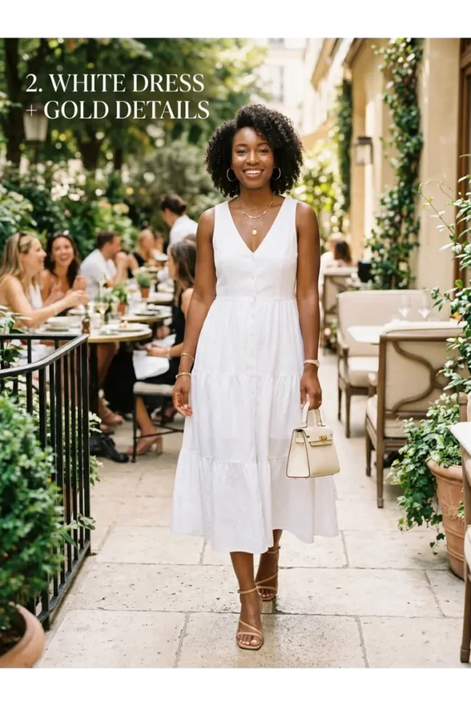 Brunch Outfit Ideas Black Women: 25 Stylish Looks for Every Vibe 3 White Dress with Gold Accessories