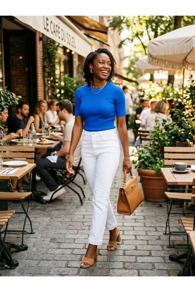 Brunch Outfit Ideas Black Women: 25 Stylish Looks for Every Vibe 21 White Jeans with a Colorful Top