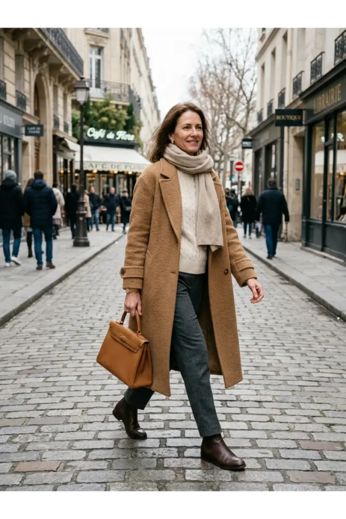 Long Wool Coat with Tailored Trousers