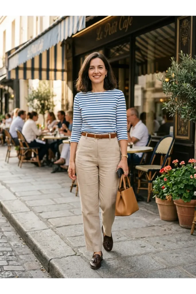 Striped Shirt with a Belted Waist