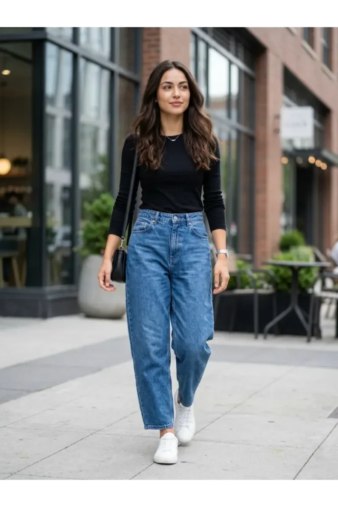 Denim Outfits for Women: 12 Stylish Looks to Wear on Repeat 4 Baggy Jeans With a Fitted Top