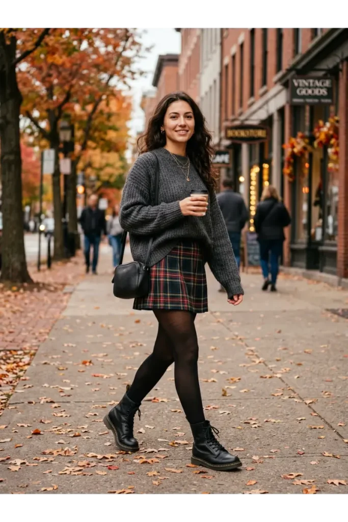 Plaid Skirt With an Oversized Sweater