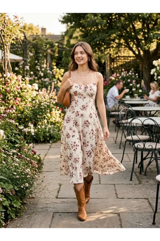 Cowboy Outfits for Women: Stylish Western Looks That Feel Modern 4 Floral Dress with Cowboy Boots