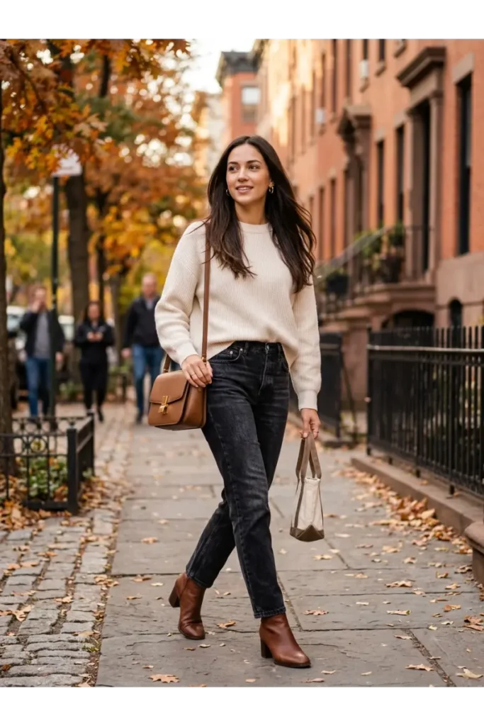 Light Washed Jeans Outfit: 12 Easy Ways to Style Them 6 Black Washed Jeans With a Neutral Sweater
