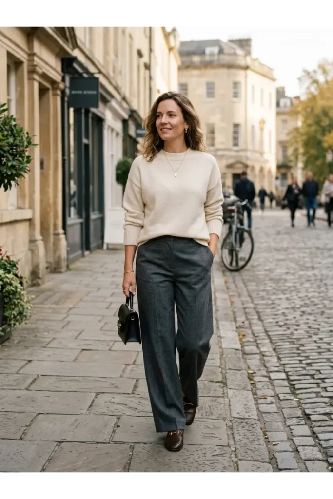 Cashmere-Style Sweater with Tailored Pants
