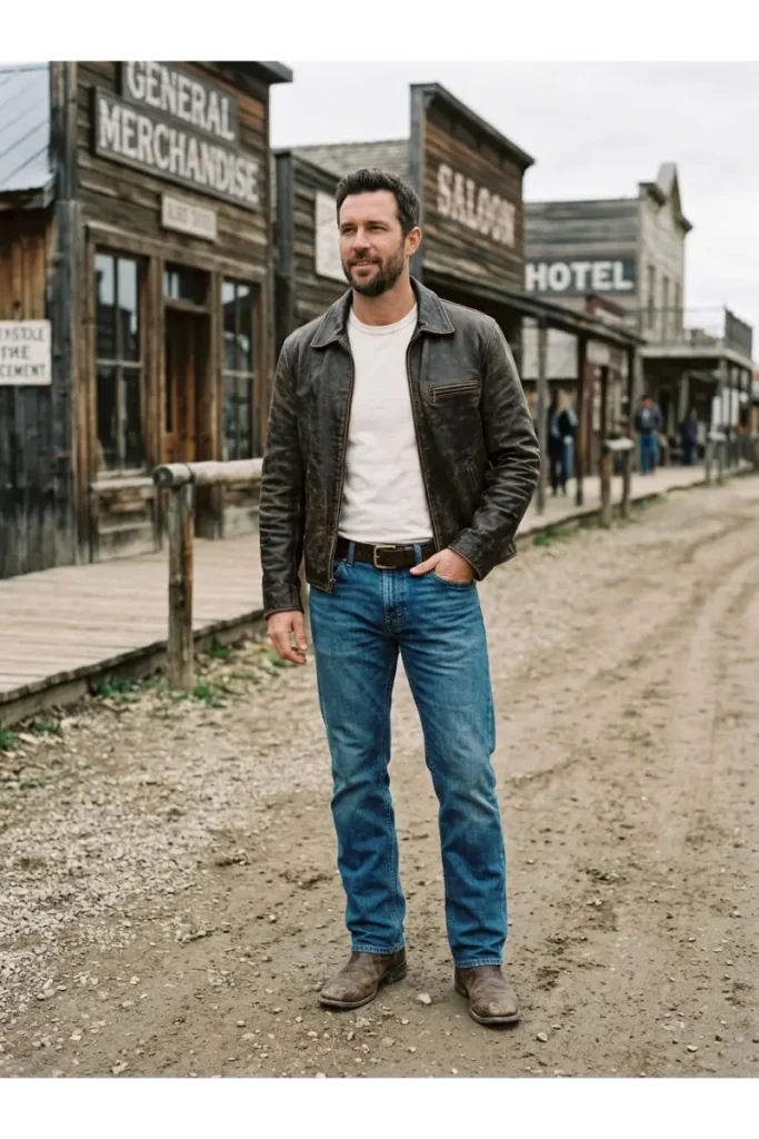 Cowboy Outfit with a Leather Jacket