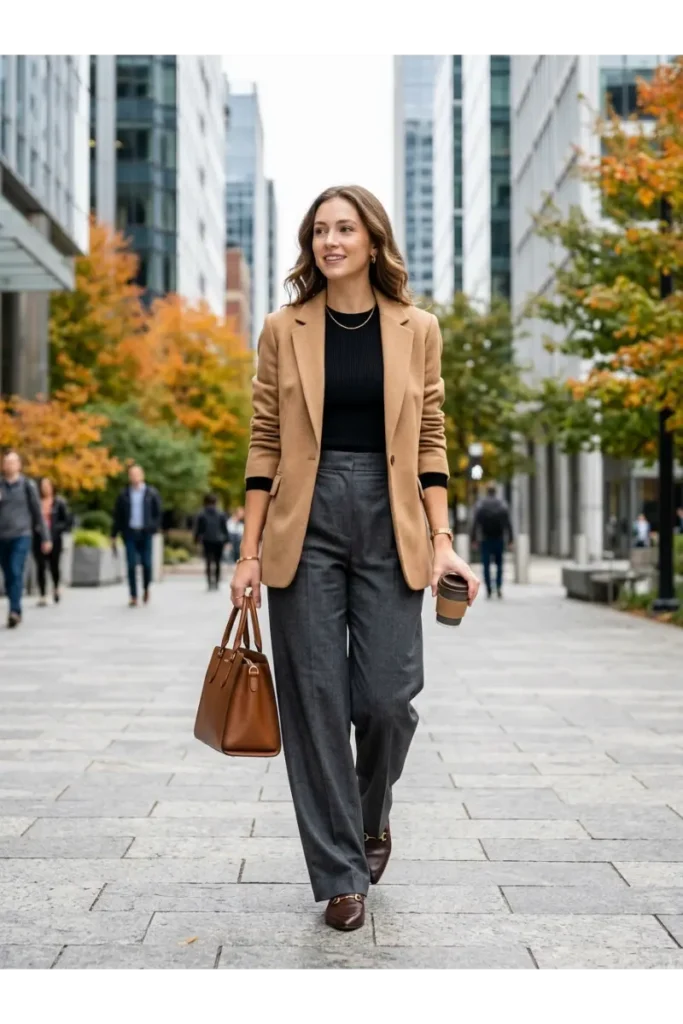 Fall Outfit Inspo 2026: 12 Stylish Looks to Try This Season 7 Blazer, Knit Top, and Wide-Leg Trousers