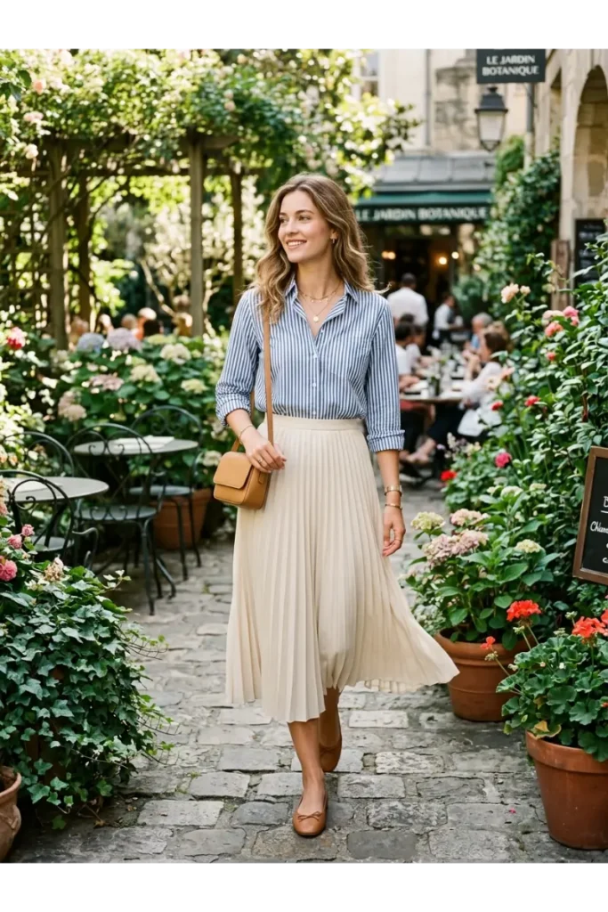 Striped Shirt with a Pleated Skirt