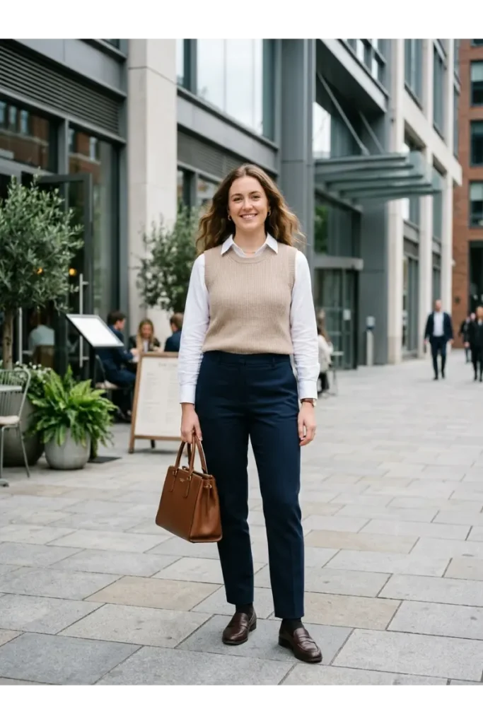 Fall Outfit Inspo 2026: 12 Stylish Looks to Try This Season 8 Sweater Vest With Button-Down and Trousers