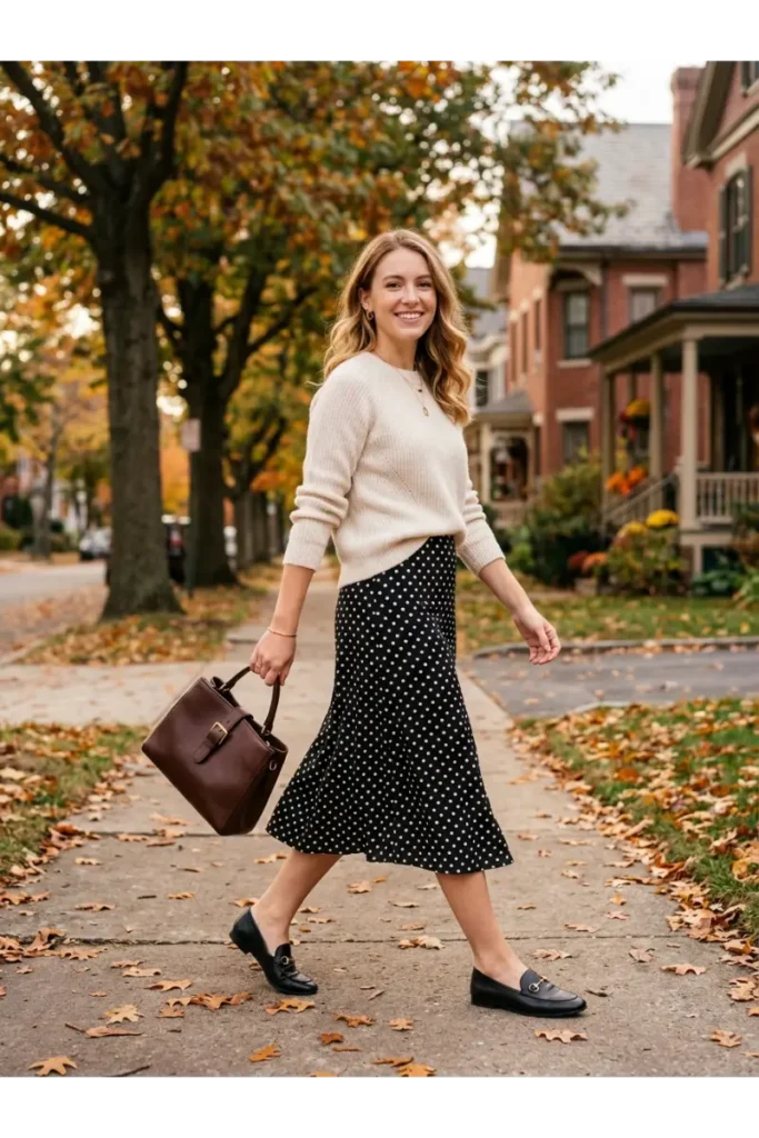 Cream Sweater and Loafers for Fall