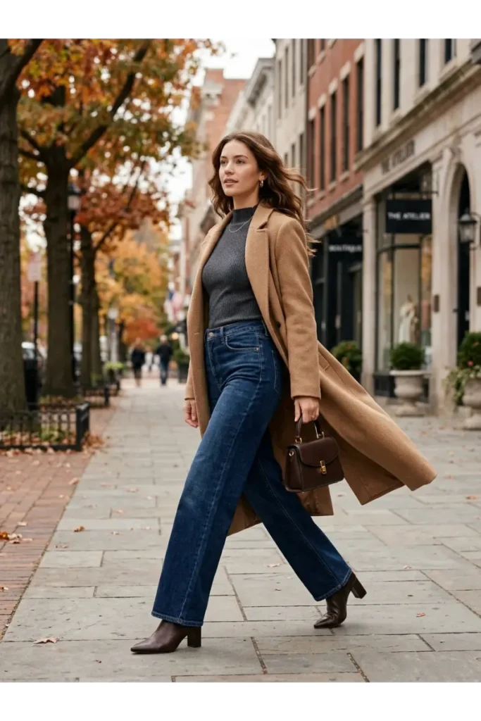 Fall Outfit Inspo 2026: 12 Stylish Looks to Try This Season 9 Mock-Neck Sweater With Wide-Leg Jeans