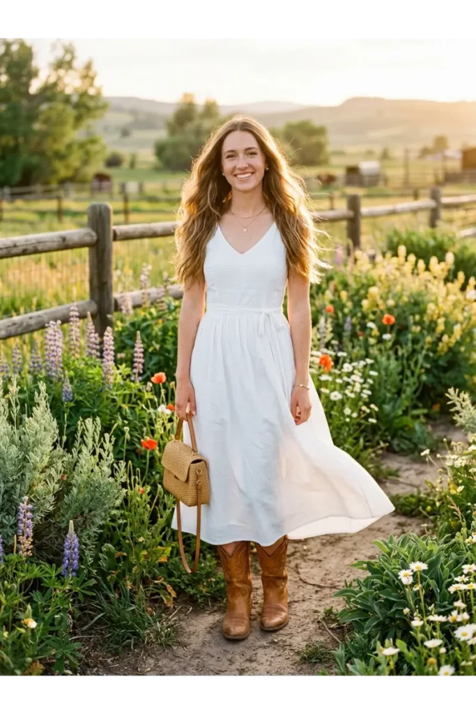 Cowboy Outfits for Women: Stylish Western Looks That Feel Modern 9 Cowboy Boots with a White Dress