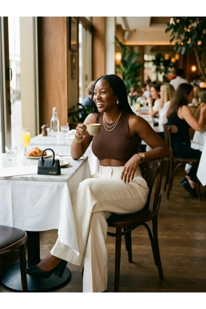 Brunch Outfit Ideas Black Women: 25 Stylish Looks for Every Vibe 9 Wide-Leg Pants with a Crop Top