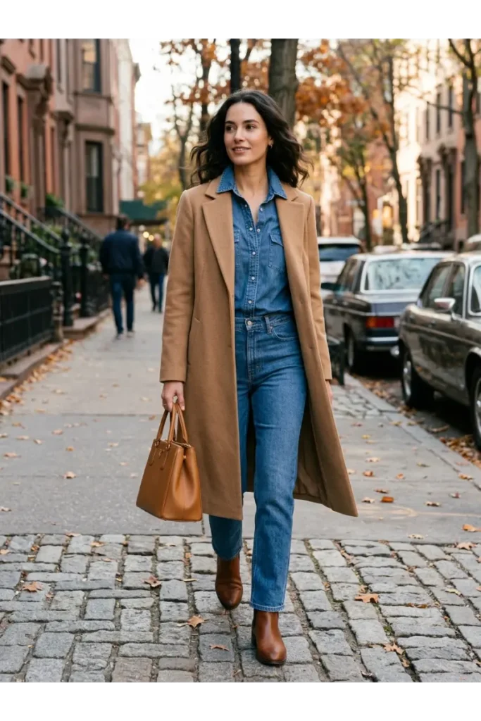 Fall Outfit Inspo 2026: 12 Stylish Looks to Try This Season 10 Denim-on-Denim With a Neutral Coat