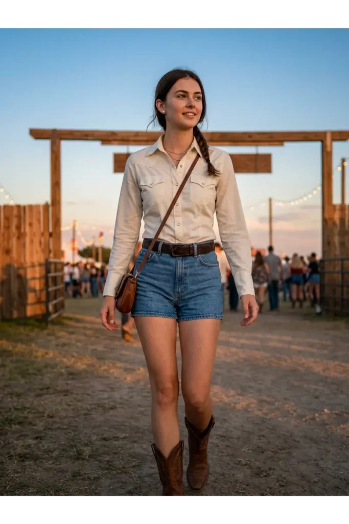 Cowboy Outfits for Women: Stylish Western Looks That Feel Modern 10 Denim Shorts and a Western Shirt