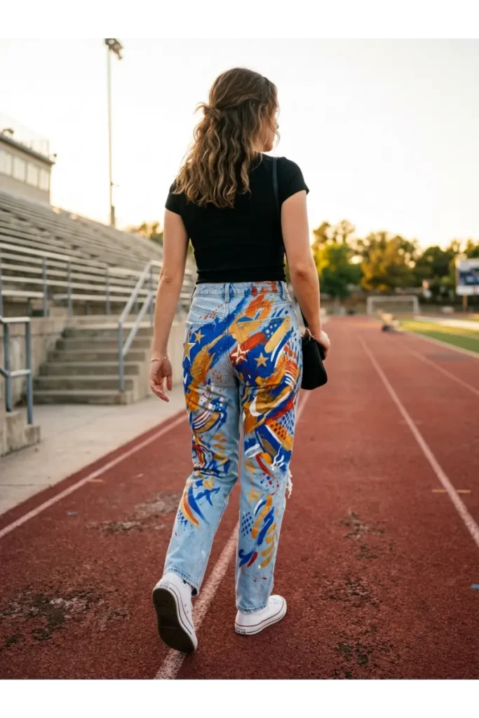 Senior Spirit Jeans and Pants: 25 Creative Ideas for Senior Year, Homecoming & School Spirit 10 Painted Jeans with a Large Back Design